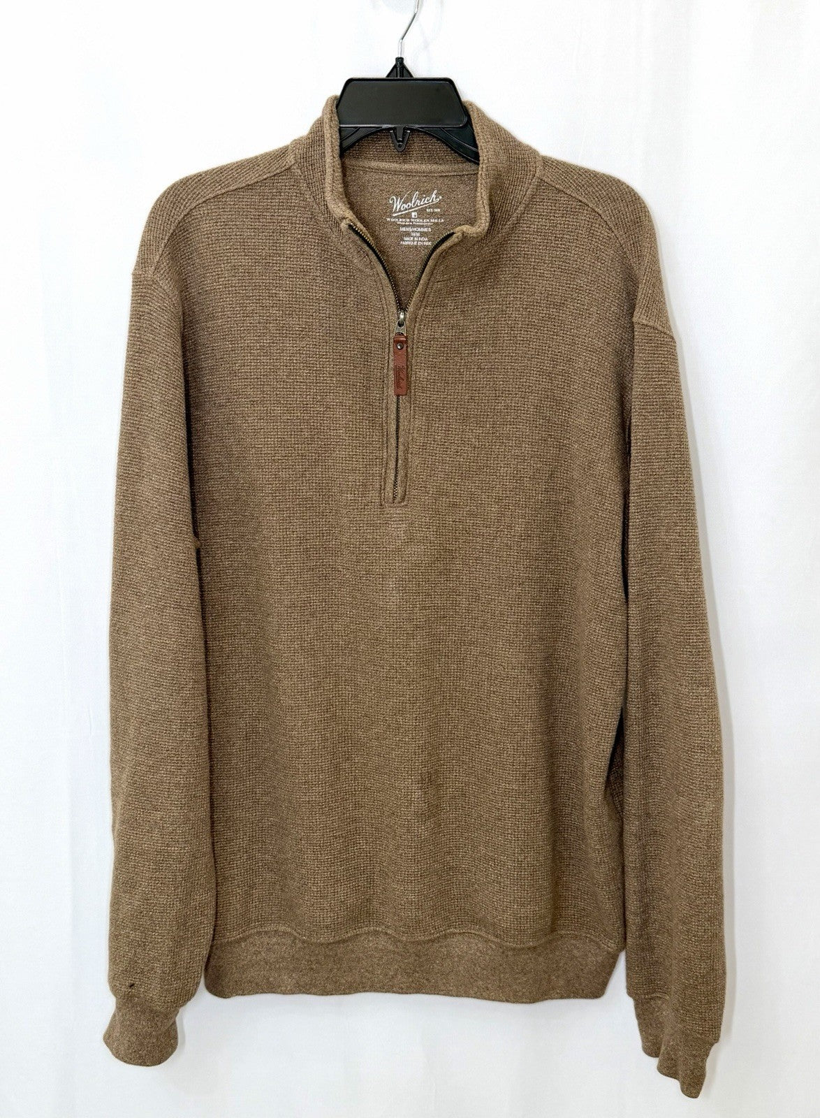 Woolrich Mens Medium Brown Lambswool Blend Quarter Zip Sweater Pullover