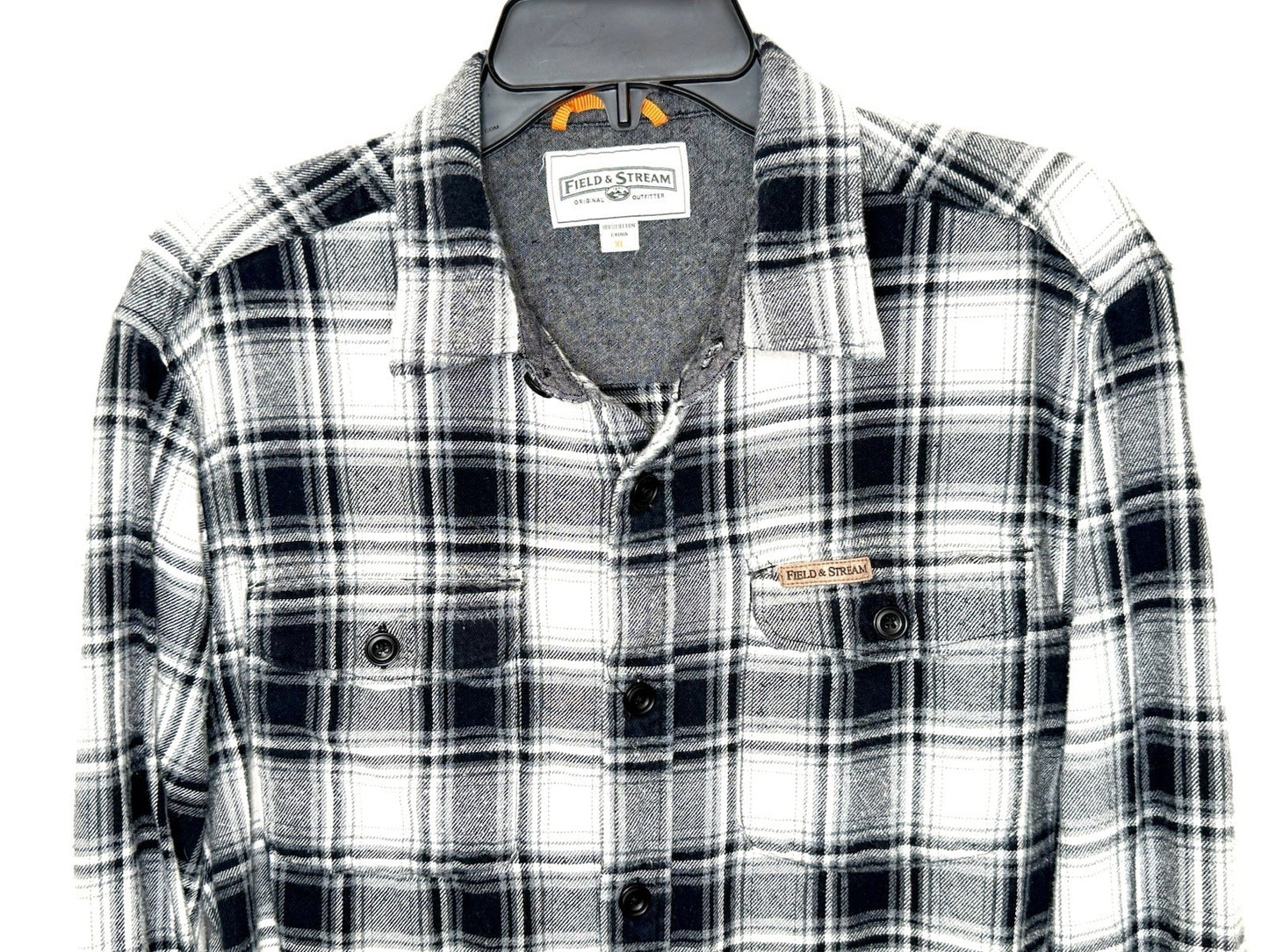 FIELD & STREAM Mens XL Flannel Shirt Black White Plaid Long Sleeve Heavyweight