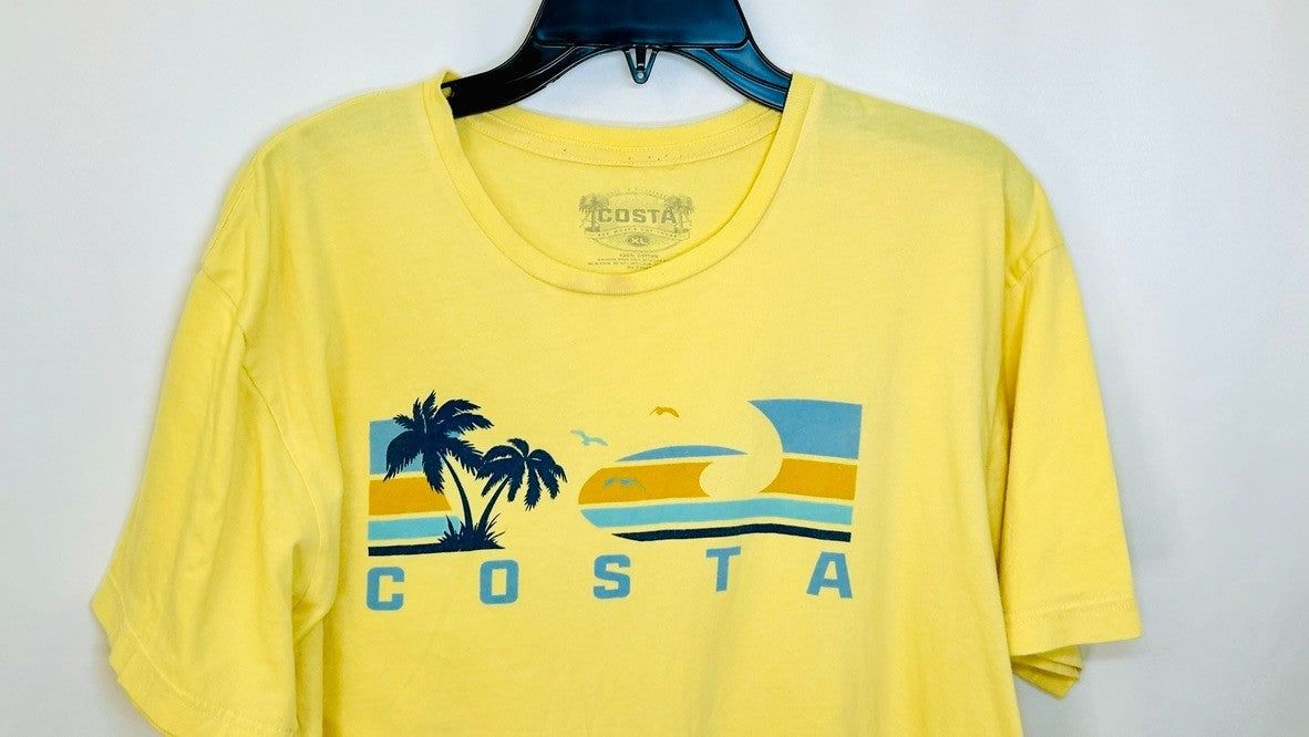 Costa Short Sleeve Yellow Cotton Logo T-Shirt Men's XL