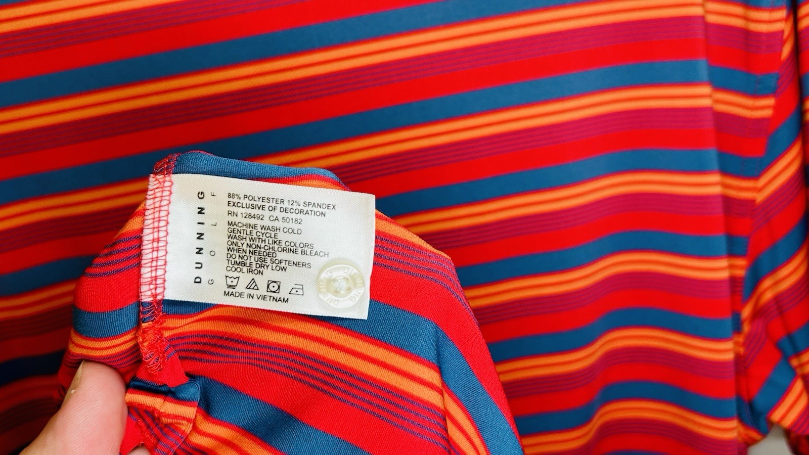 DUNNING Mens Short Sleeve Blue Red Orange Striped Polo Golf Shirt SZ Medium