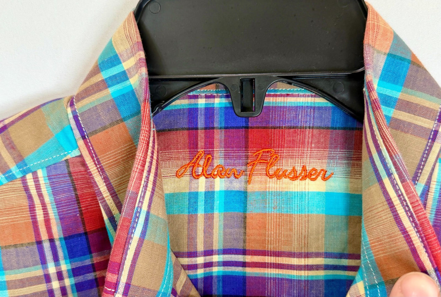 Alan Flusser Men's Small Plaid Short Sleeve Button Down Shirt 100% Cotton RN9793