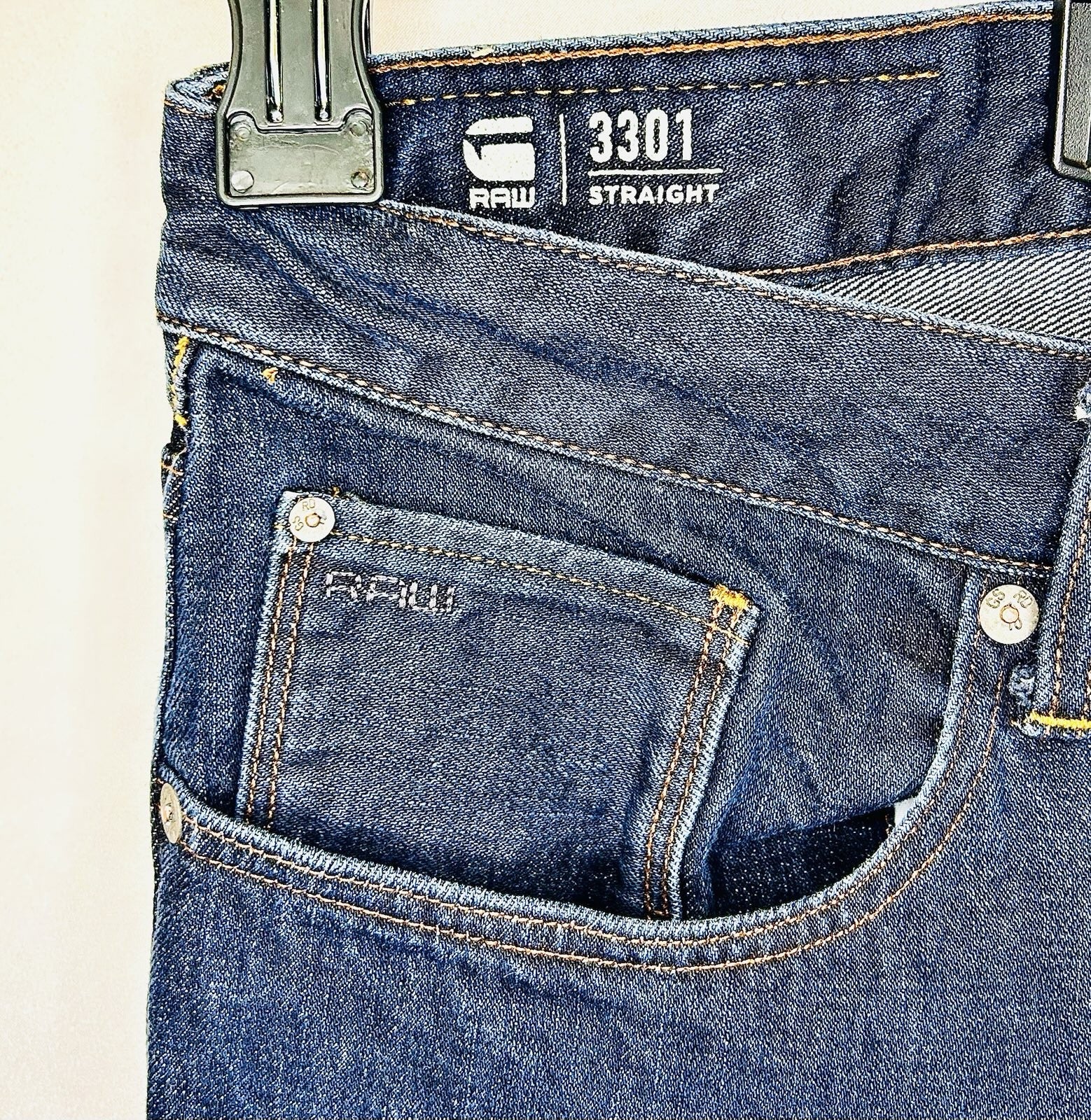 G-Star Raw Jeans Men’s 34x30 Blue Denim Slim 3301 Straight (Tag Reads 34/32)