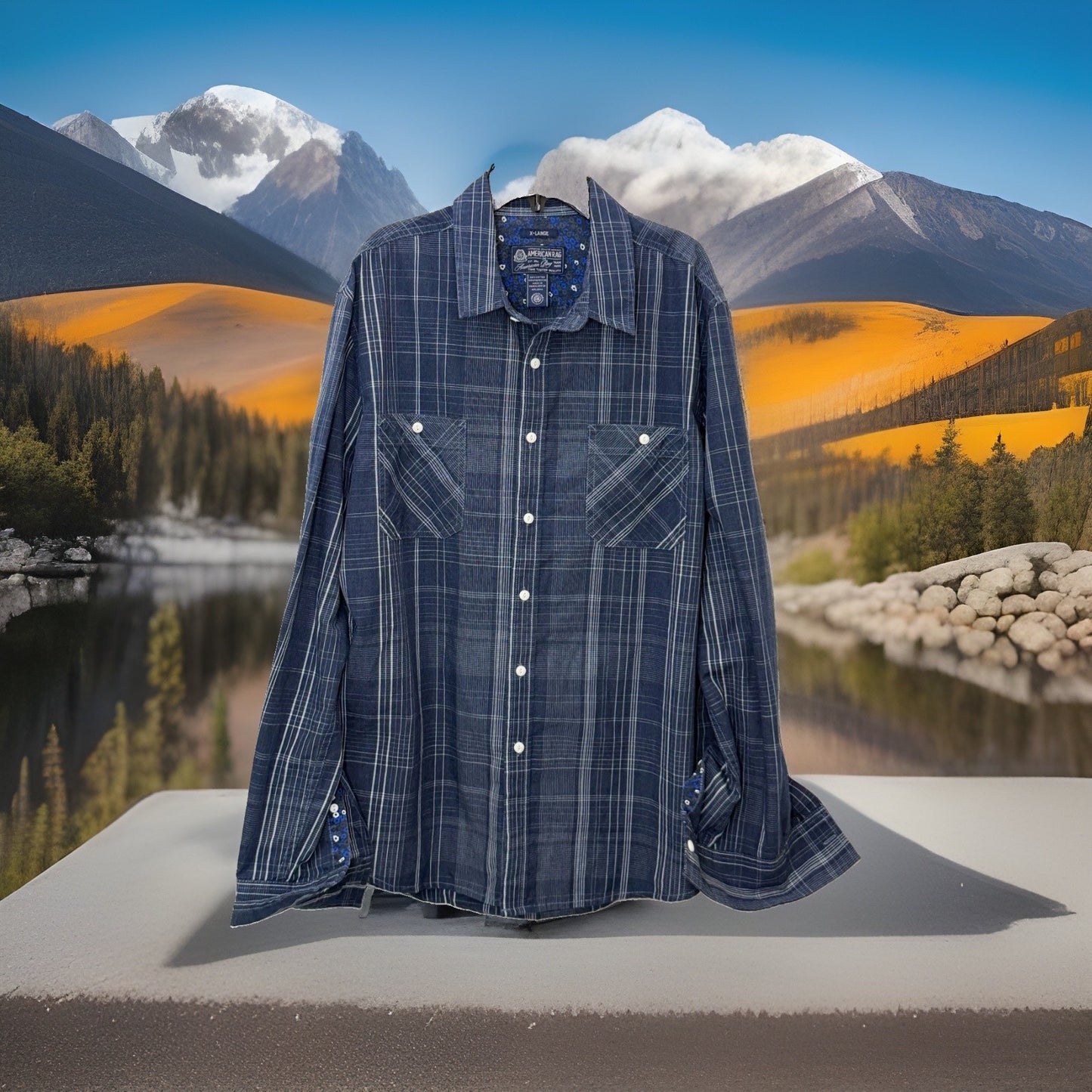 American Rag Men's Size X-Large XL Button Down Shirt Long Sleeve Blue Plaid