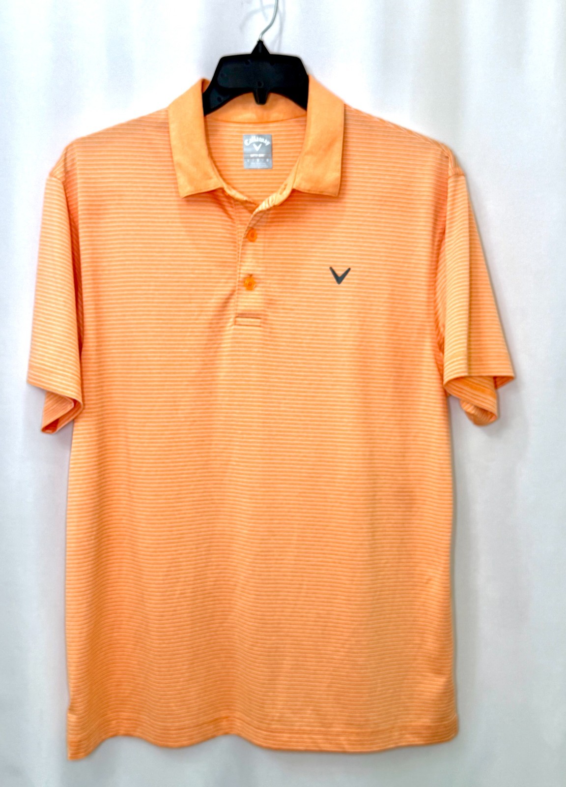 Callaway Golf Polo Shirt Men Large Orange Coral Chevron Logo Performance Opti-Dr