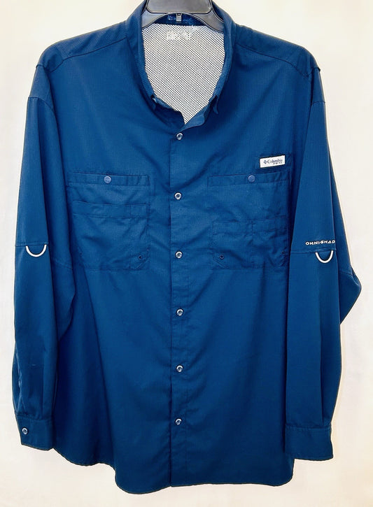 COLUMBIA PFG Tamiami II Long Sleeve Shirt Mens 2XL Carbon Blue Fishing Omni Wick
