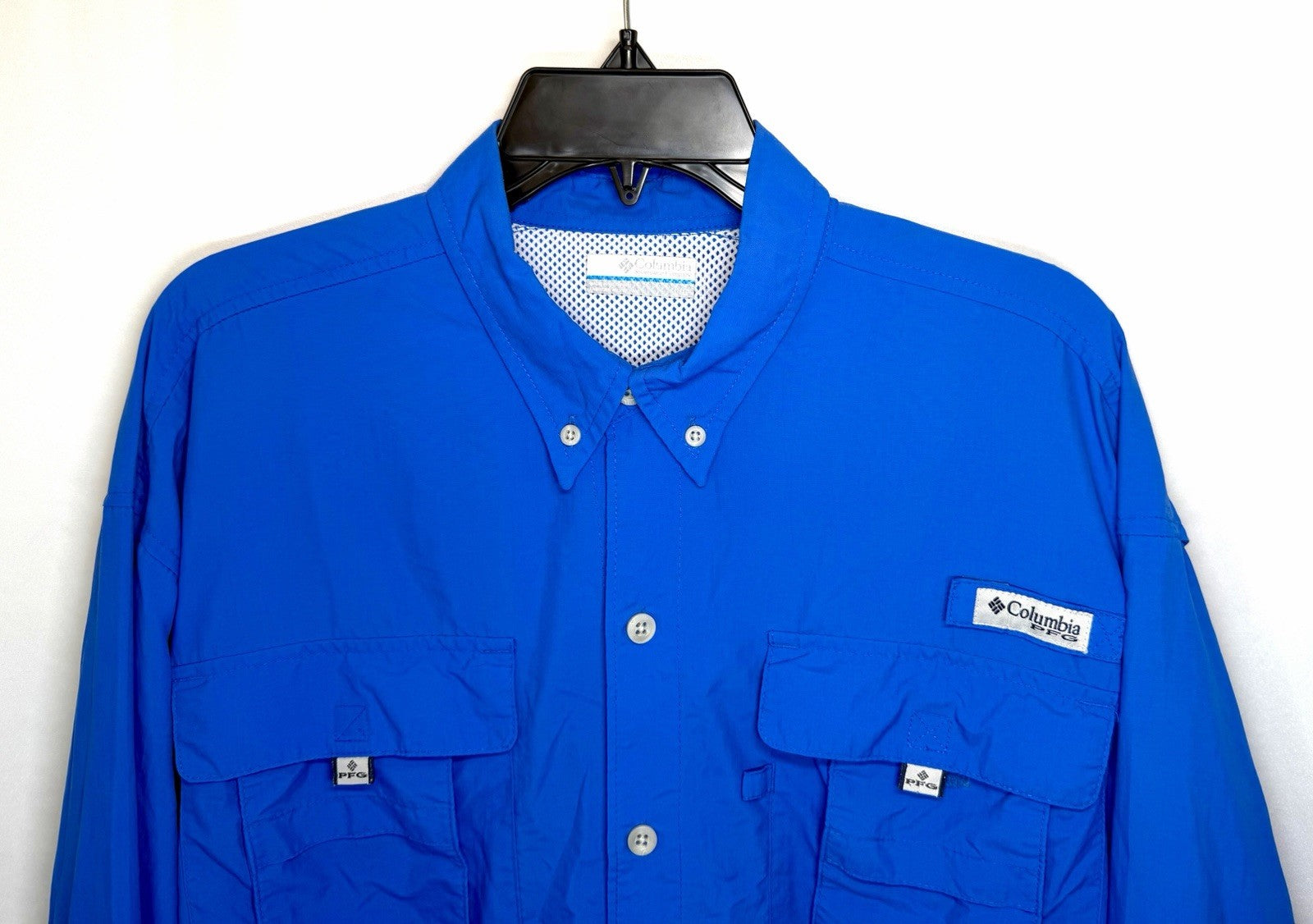 Columbia PFG Men’s Shirt Button Down Roll Tab Sleeve Blue Fishing Size Large