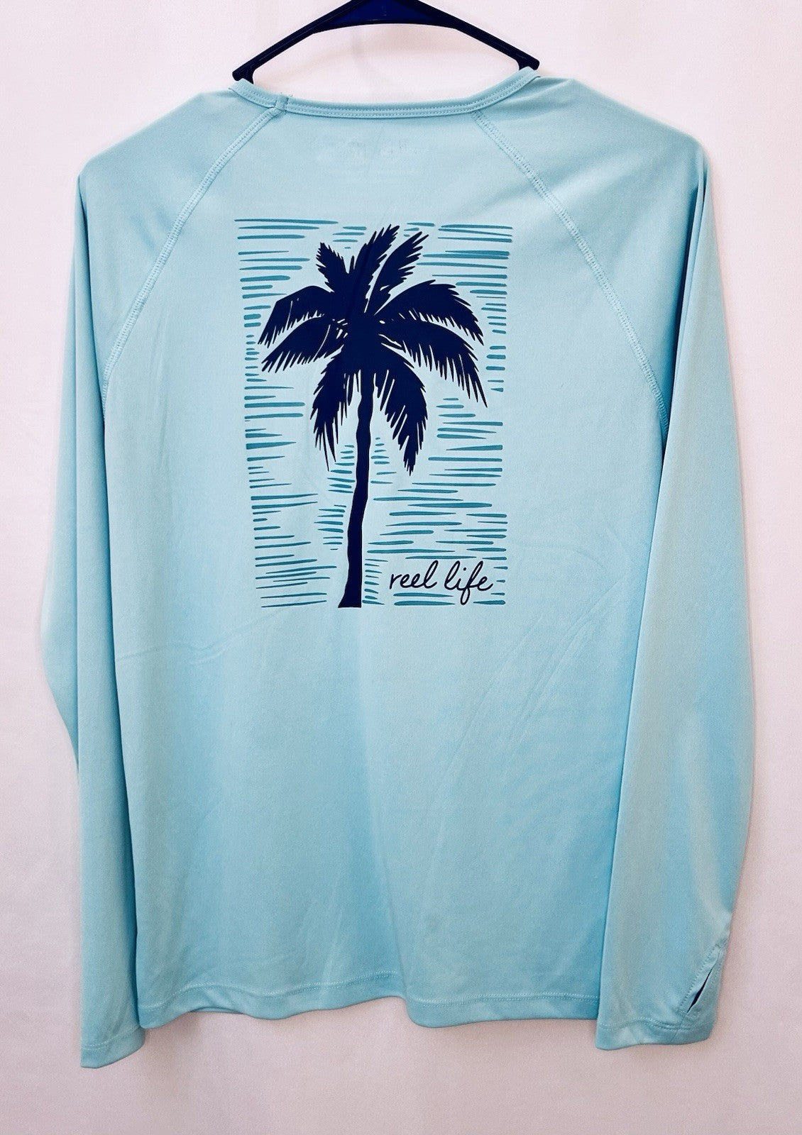 Reel Life Women's Sun Defender Round Neck Long Sleeve UV Top Blue Medium
