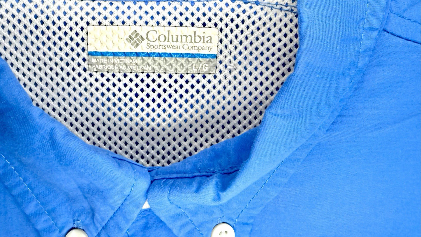 Columbia PFG Men’s Shirt Button Down Roll Tab Sleeve Blue Fishing Size Large