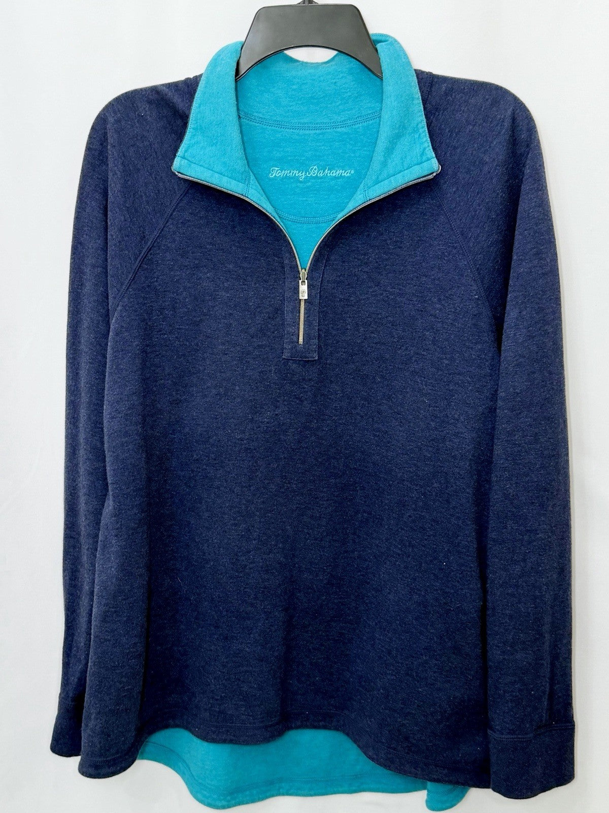Tommy Bahama Flipshore Reversible Half Zip Pullover Women’s Large L Navy Teal