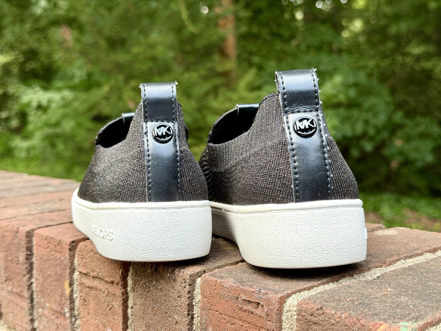 MICHAEL KORS Juno Knit Slip On Sneakers Black Bronze Metallic Women’s Size 7 M