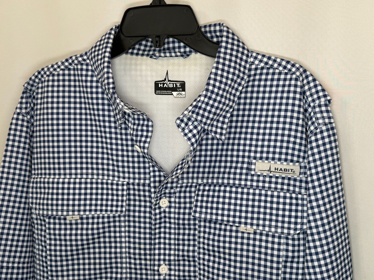 Habit Men's Large Blue Gingham Plaid Long Sleeve Vented Fishing Button Up Shirt