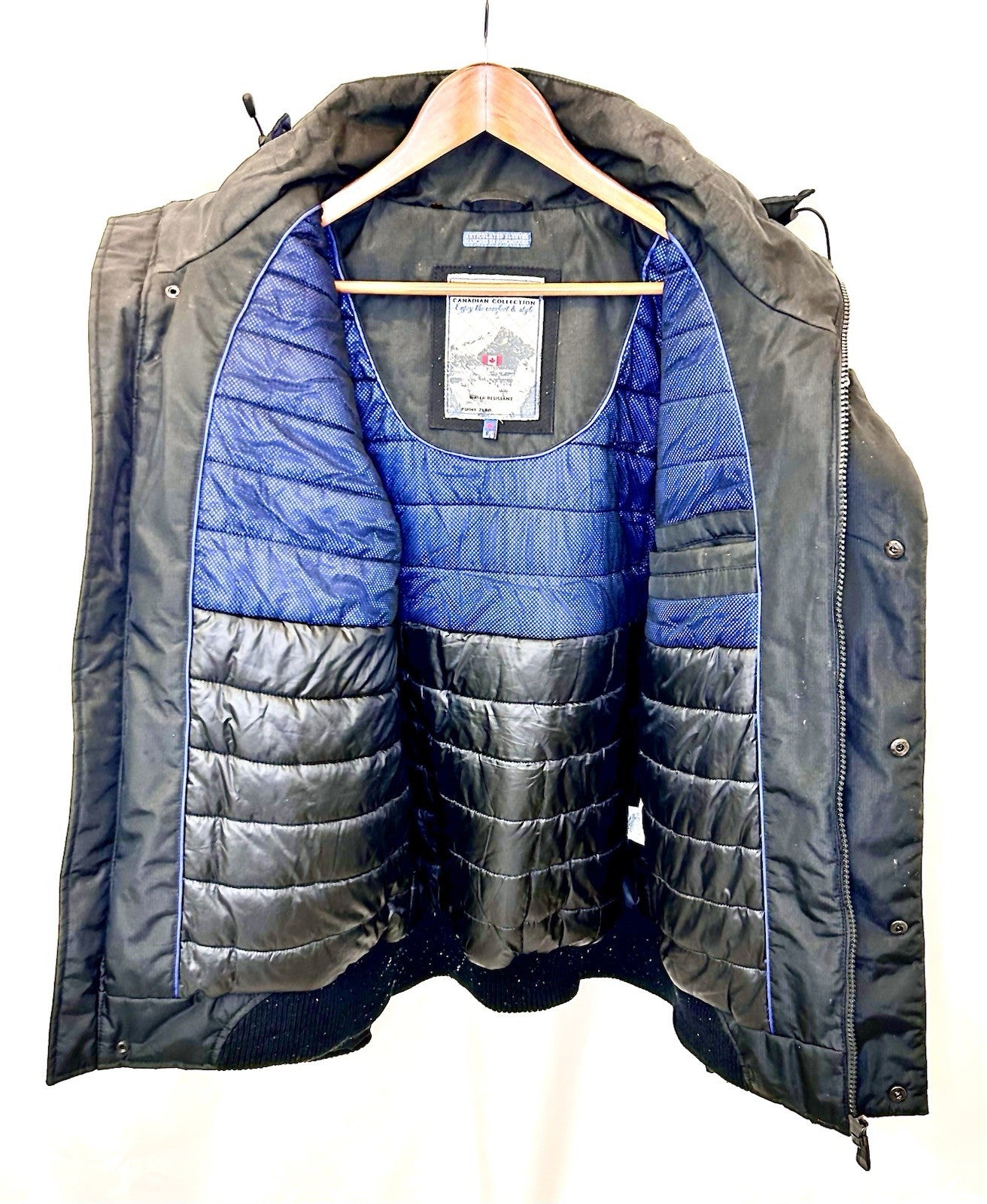 Point Zero Canadian Black/Blue Hooded Jacket Size Men’s Large