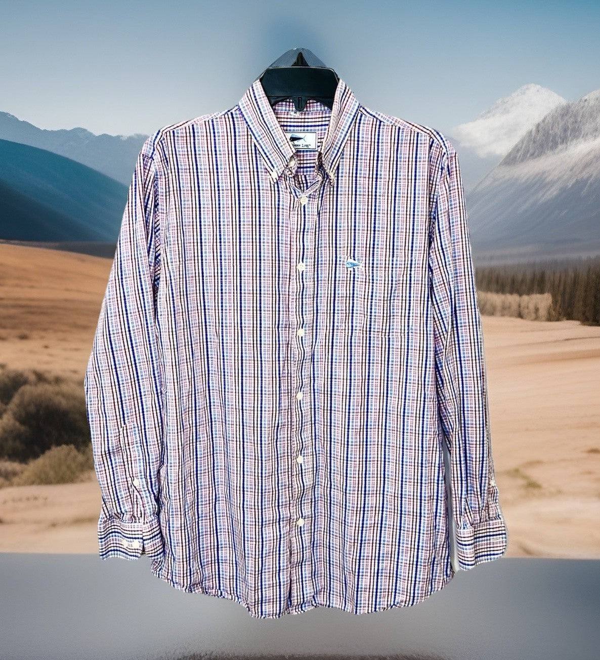 Southern Lure Shirt Men Large Long Sleeve Button Up Red White Blue Check w Logo