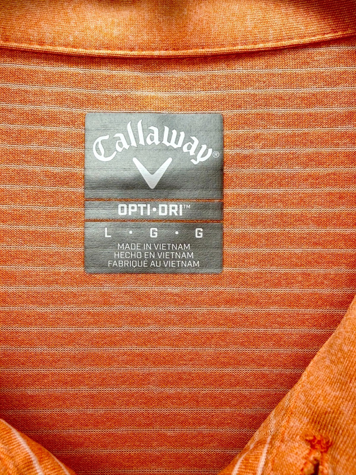 Callaway Golf Polo Shirt Men Large Orange Coral Chevron Logo Performance Opti-Dr
