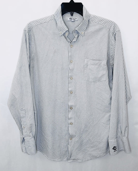 Peter Millar Summer Comfort Shirt Nylon Stretch Medium Blue Plaid