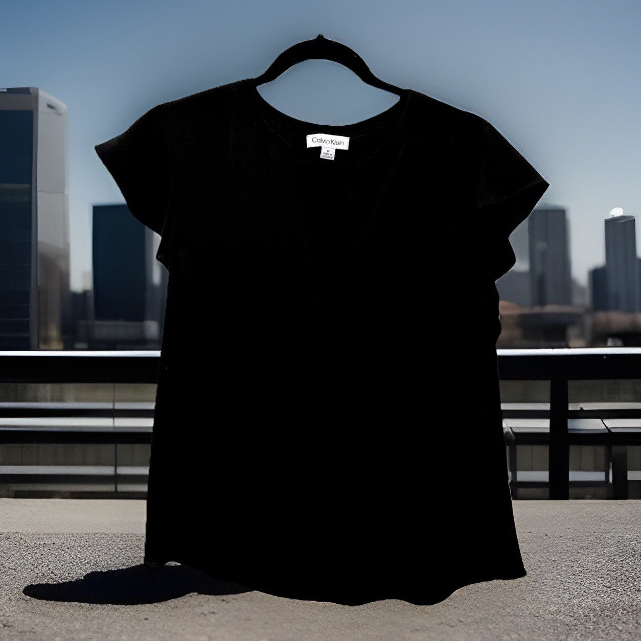 Calvin Klein Solid Black V-neck Blouse - Size Medium