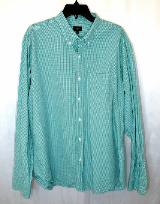 J.Crew Shirt Men's Sz  XL Green Purple Gingham 120's 2 Ply Long Sleeve Button Up