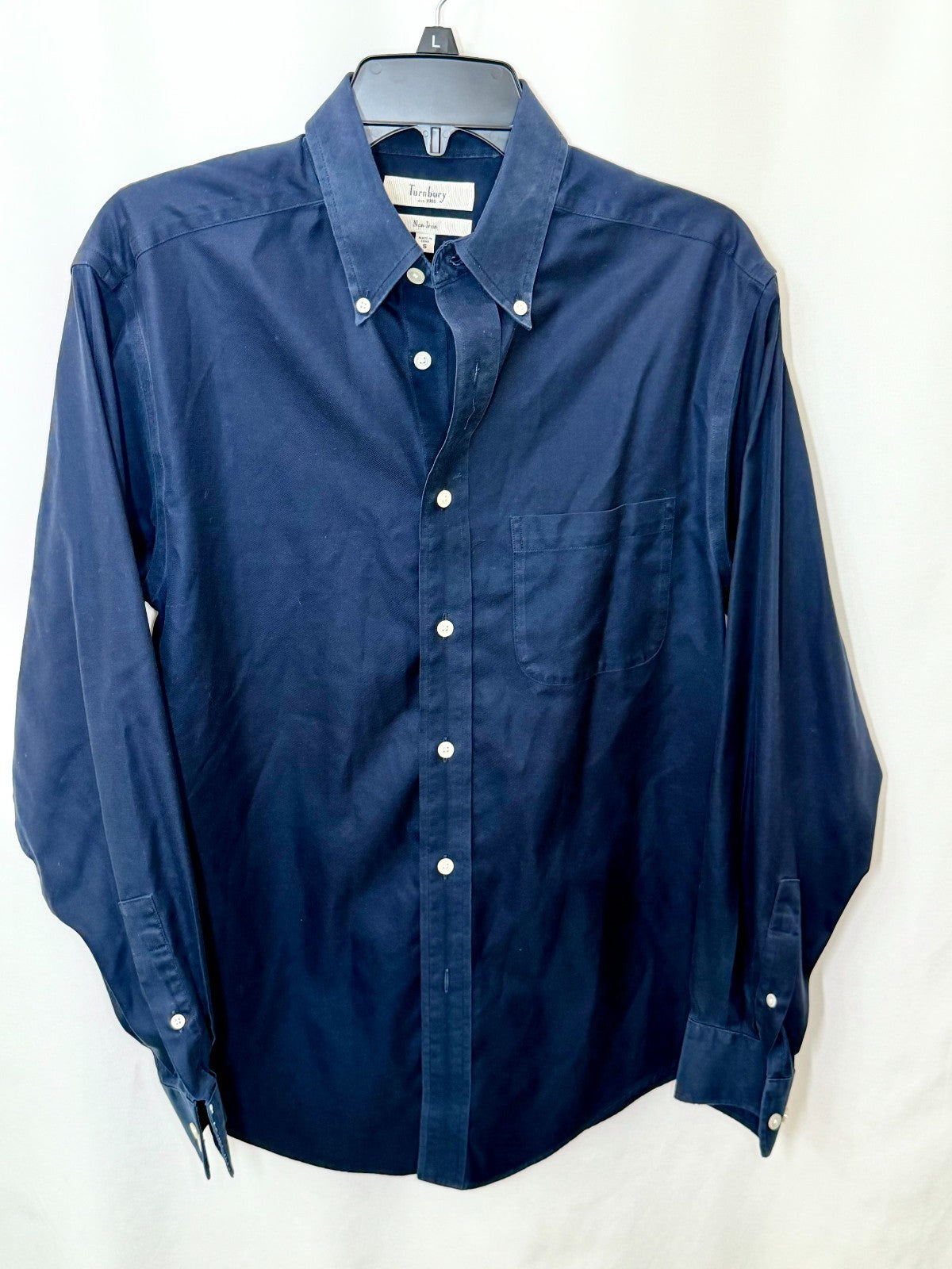 Turnbury Men's Size Small Navy Blue Non-Iron 100% Cotton Long Sleeve Button Down