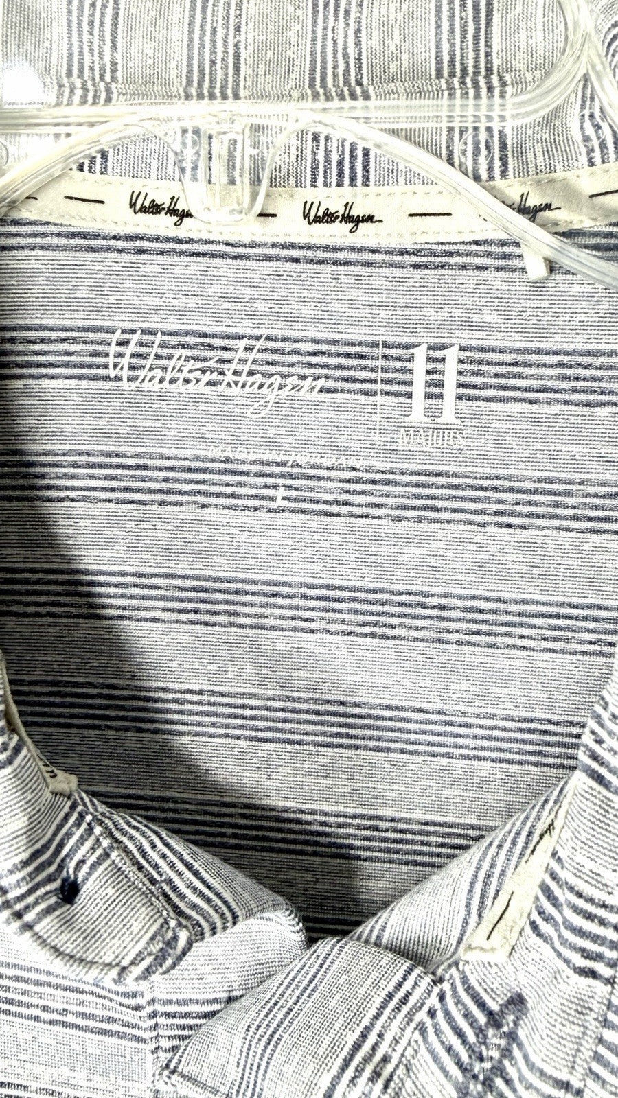Walter Hagen Performance Golf Hawaiian Shirt / Size L / Gray Striped / 11 Majors
