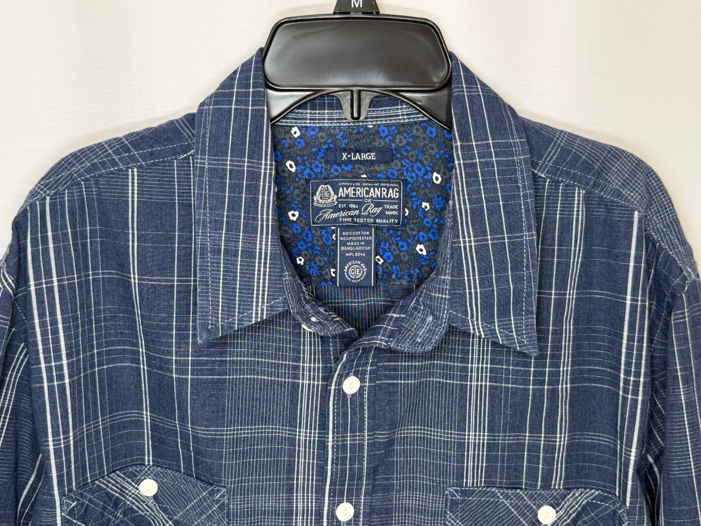 American Rag Men's Size X-Large XL Button Down Shirt Long Sleeve Blue Plaid