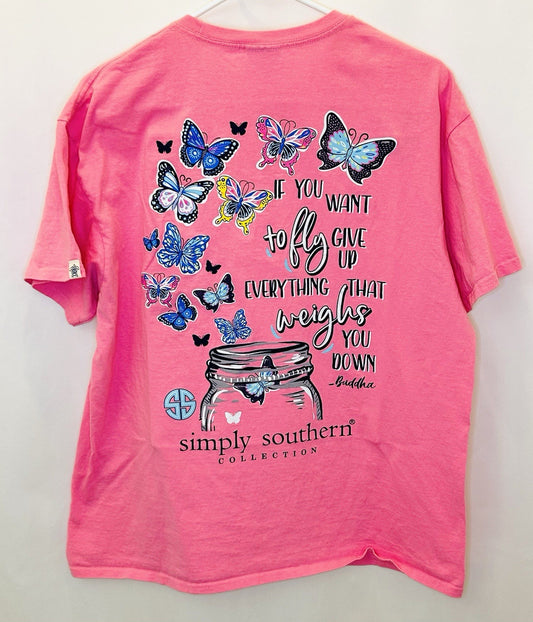 Simply Southern - If You Want To Fly Butterfly Shirt - Women’s Large / Pink