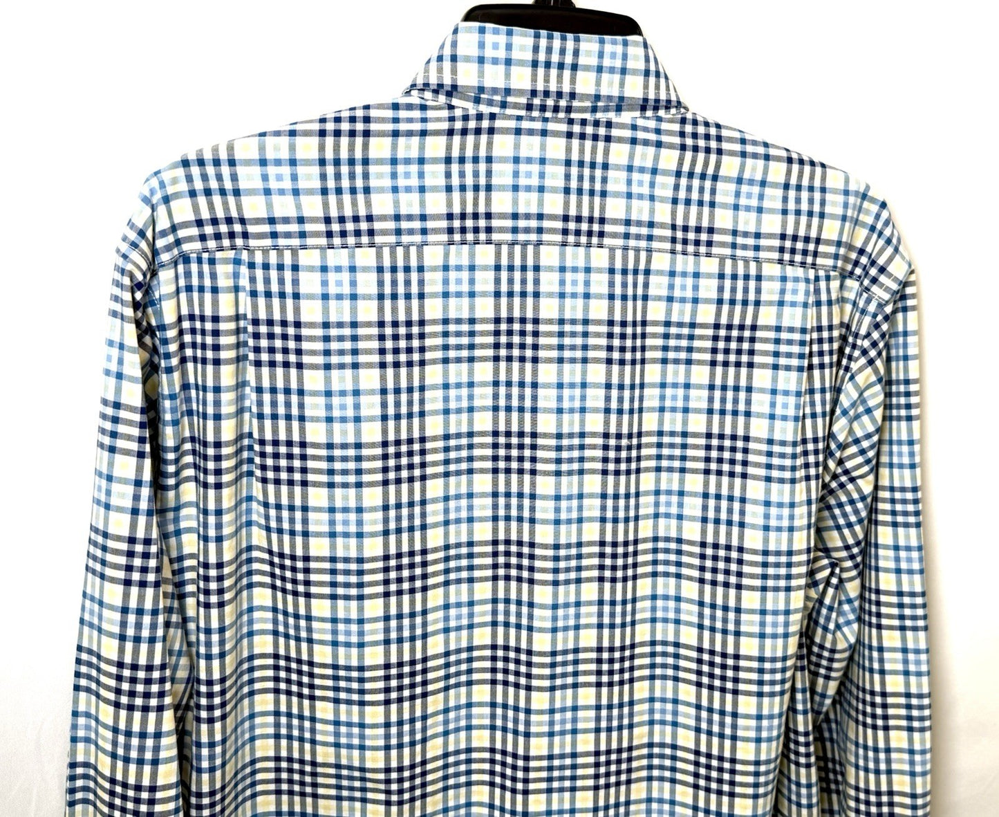LL Bean Shirt Mens Medium White Blue Yellow Plaid Button Up Long Sleeve Cotton