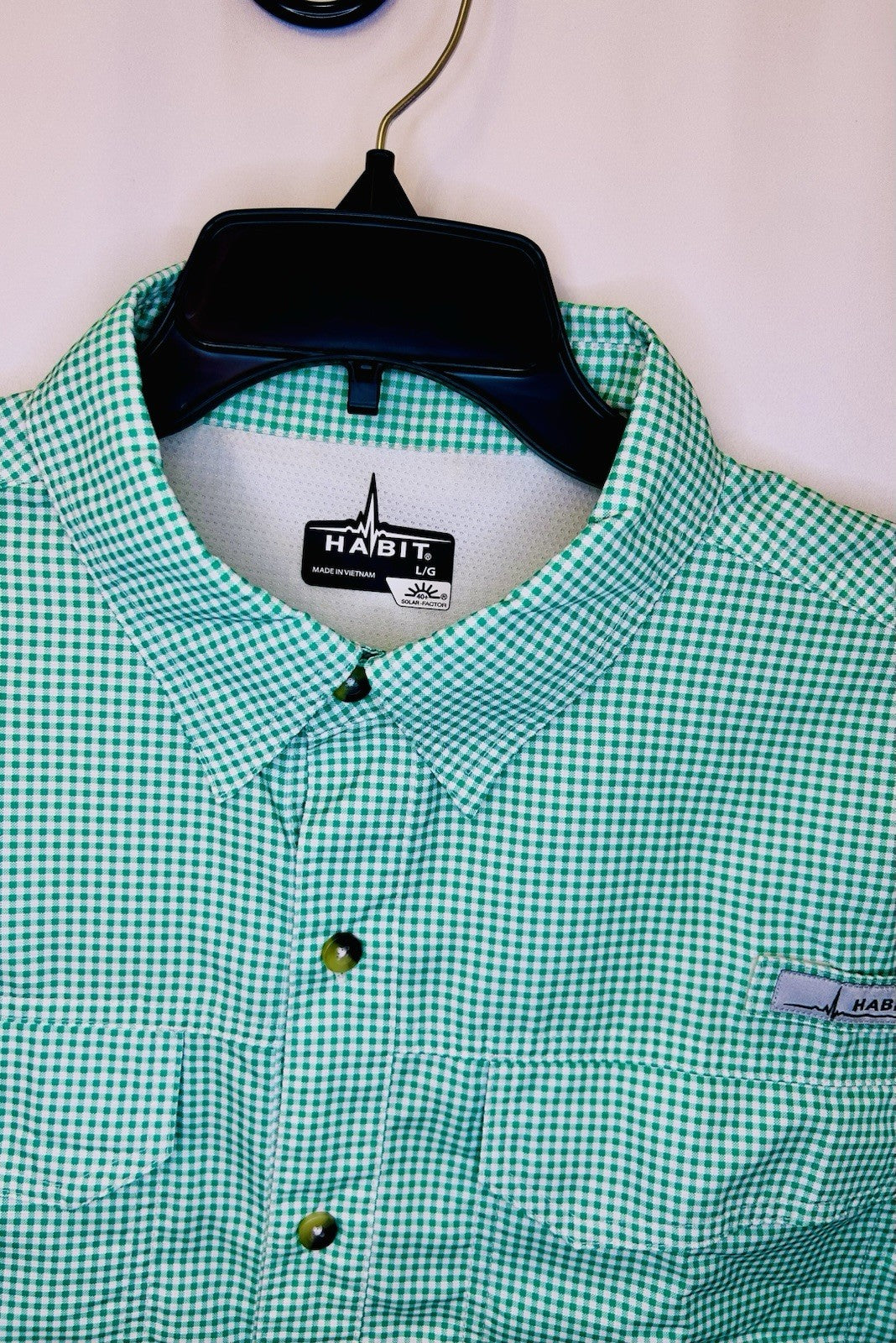 Habit Shirt Mens Medium 40+ Solar Factor Outdoor Fishing Button Gingham Plaid