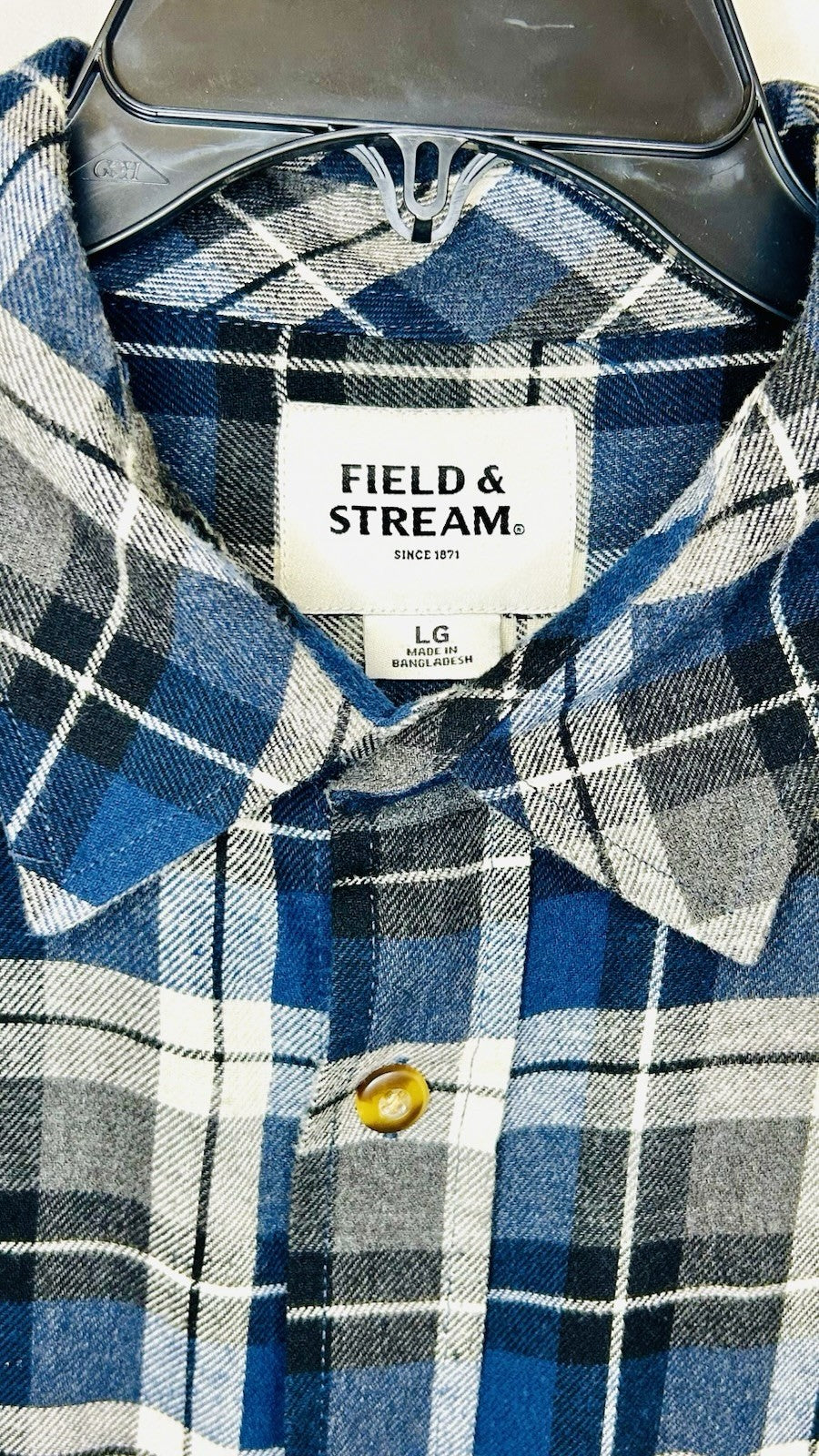Field & Stream Flannel Shirt Mens Large Blue Plaid Button Up Casual Long Sleeve
