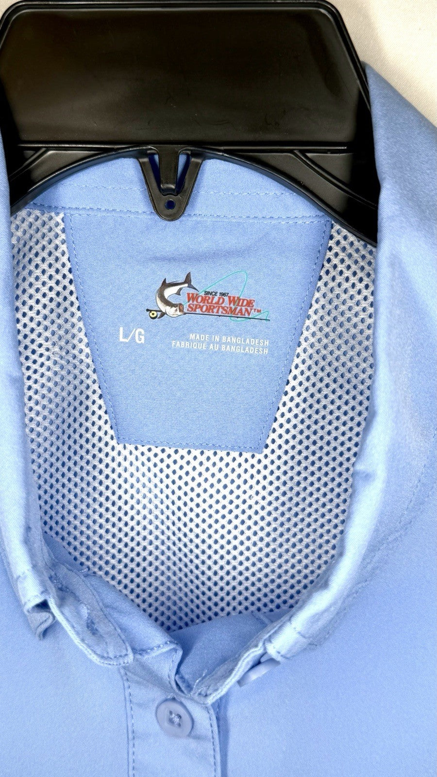 World Wide Sportsman Fishing Shirt Men’s L Periwinkle Vented Short Sleeve Button