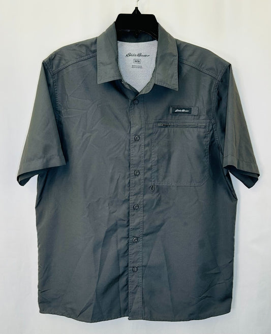 Eddie Bauer Shirt Men's M Gray Tech Woven Vented Pocket Fishing Hiking Outdoor