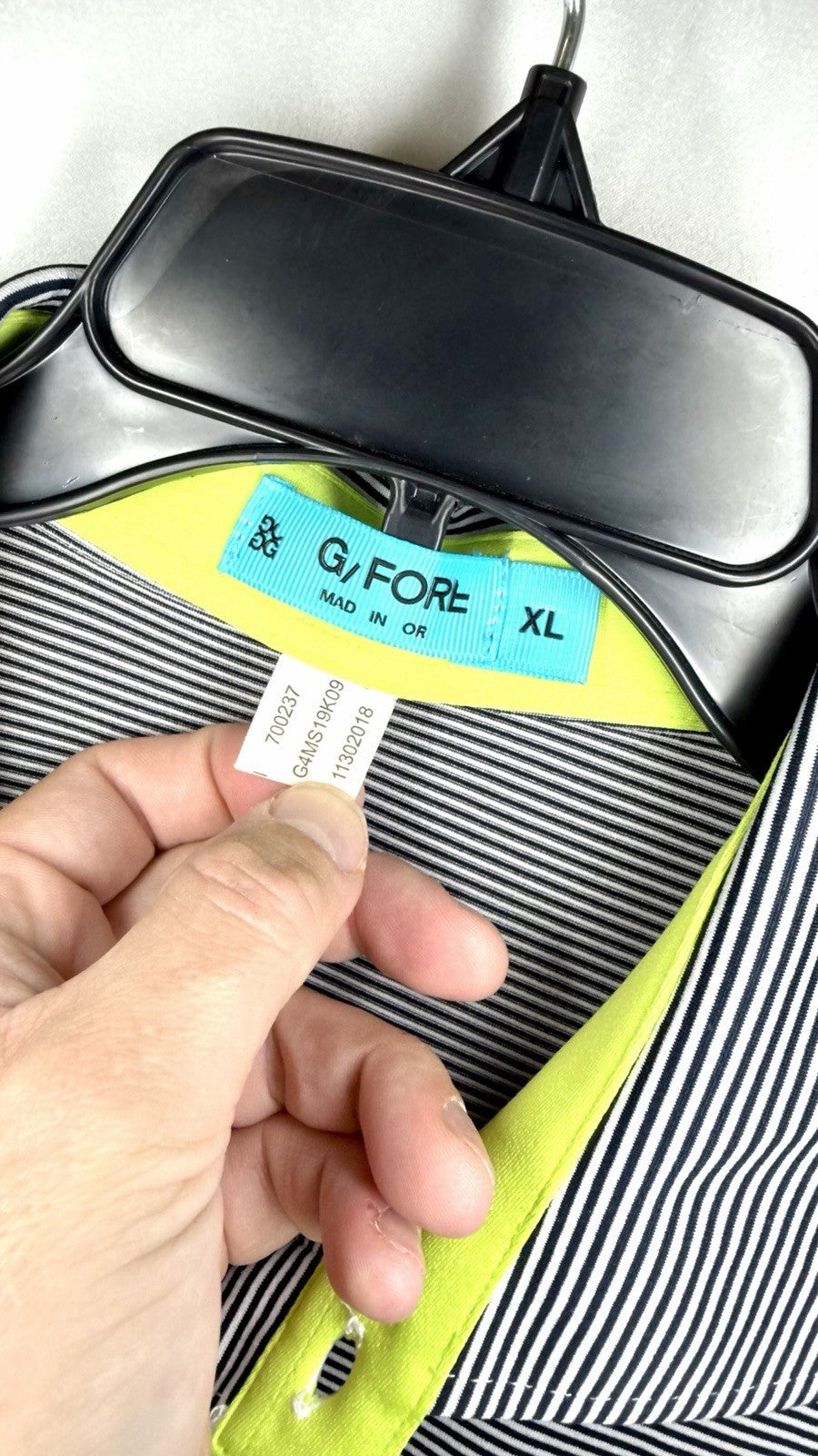 G/FORE Stripe Golf Performance Polo Shirt - Men's Size XL - Gray/Yellow/Teal