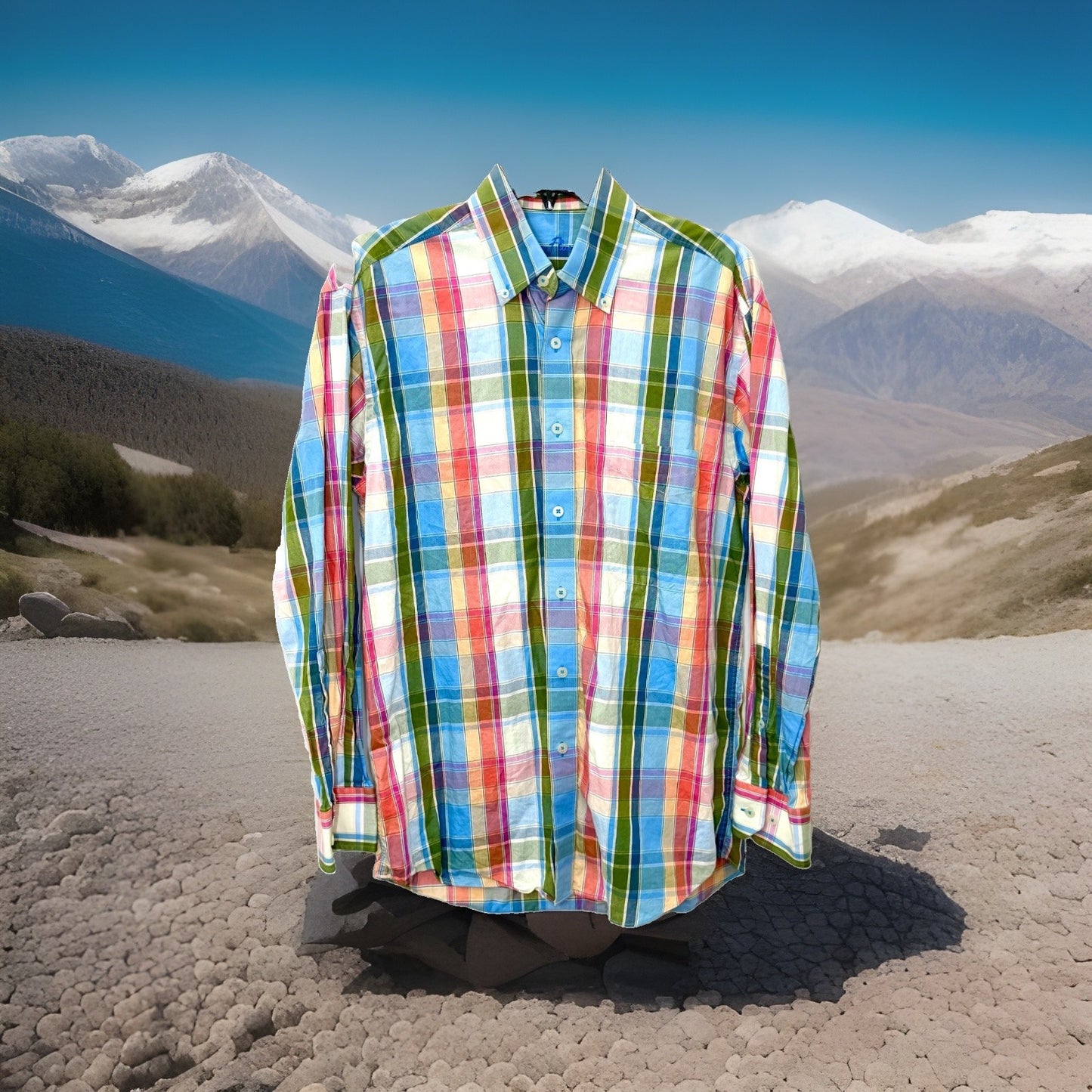 Alan Flusser Men's Size Small Multicolor Plaid 100% Cotton Long Sleeve Button