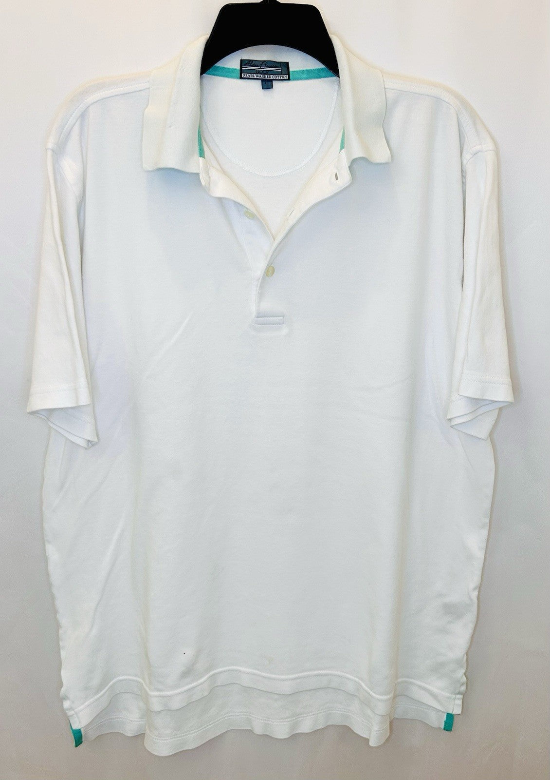 Alan Flusser Golf Shirt / White / Pearl Washed Cotton / Men’s L Large