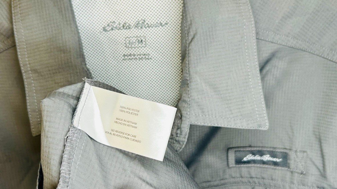 Eddie Bauer Shirt Men's M Gray Tech Woven Vented Pocket Fishing Hiking Outdoor