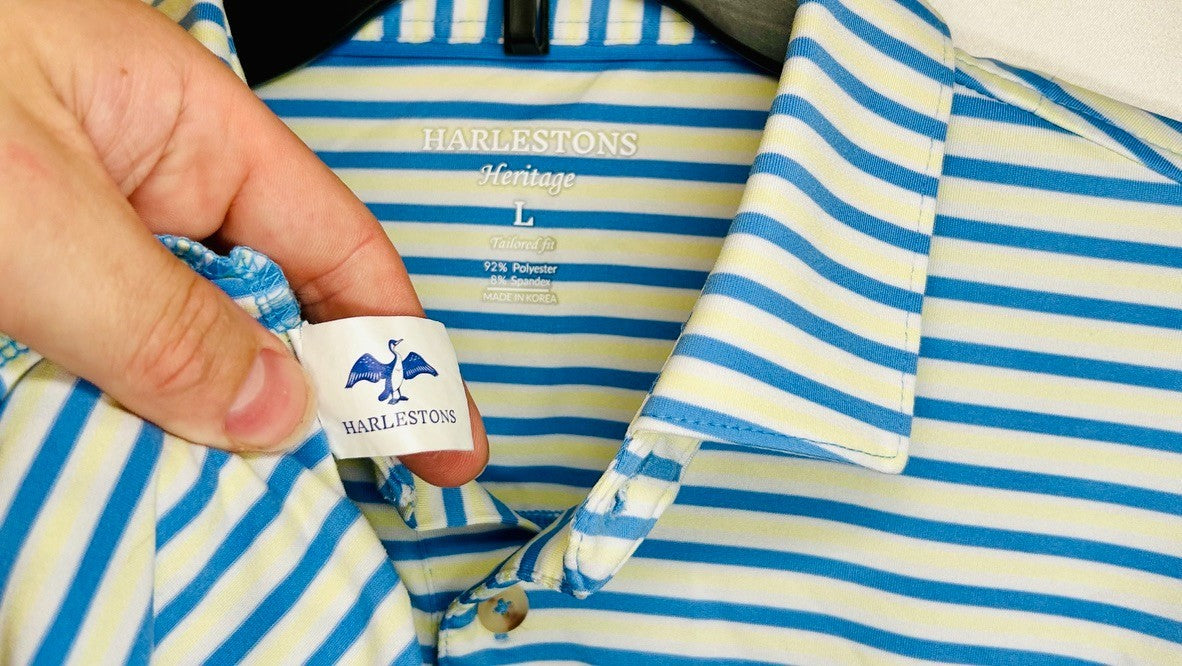 Harlestons Heritage Tailored Fit Striped Golf Polo Shirt Men’s Large Blue/Yellow