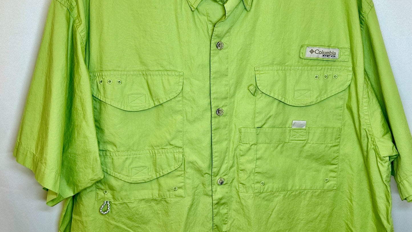 Columbia PFG Shirt Mens Large Green Bonehead Fishing Short Sleeve Vented Pockets