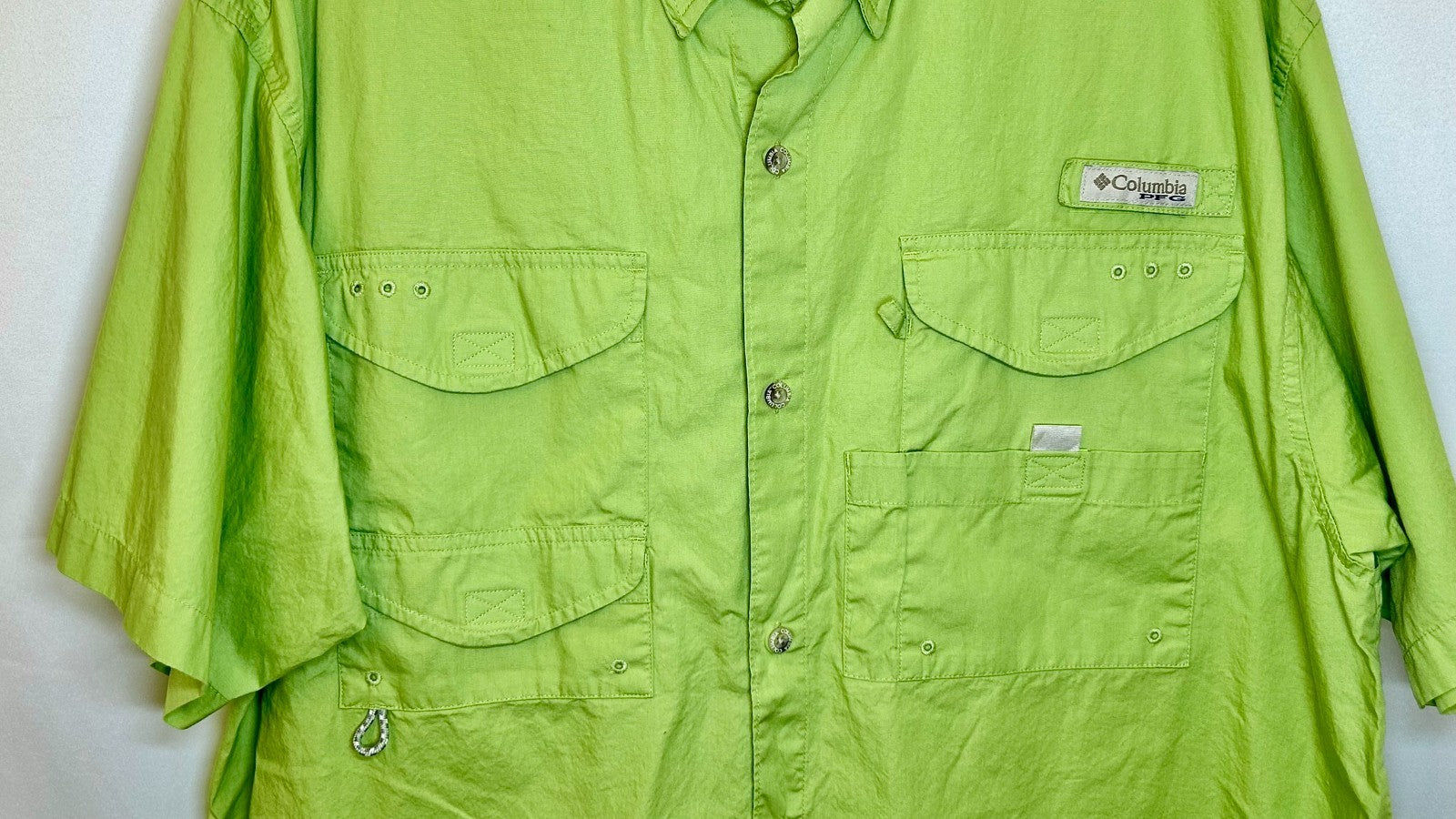 Columbia PFG Shirt Mens Large Green Bonehead Fishing Short Sleeve Vented Pockets