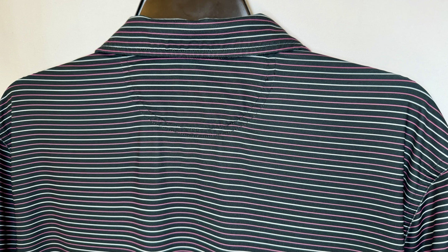 Chubbies Performance Golf Polo Shirt Navy Blue Striped Flamingo Mens M Medium