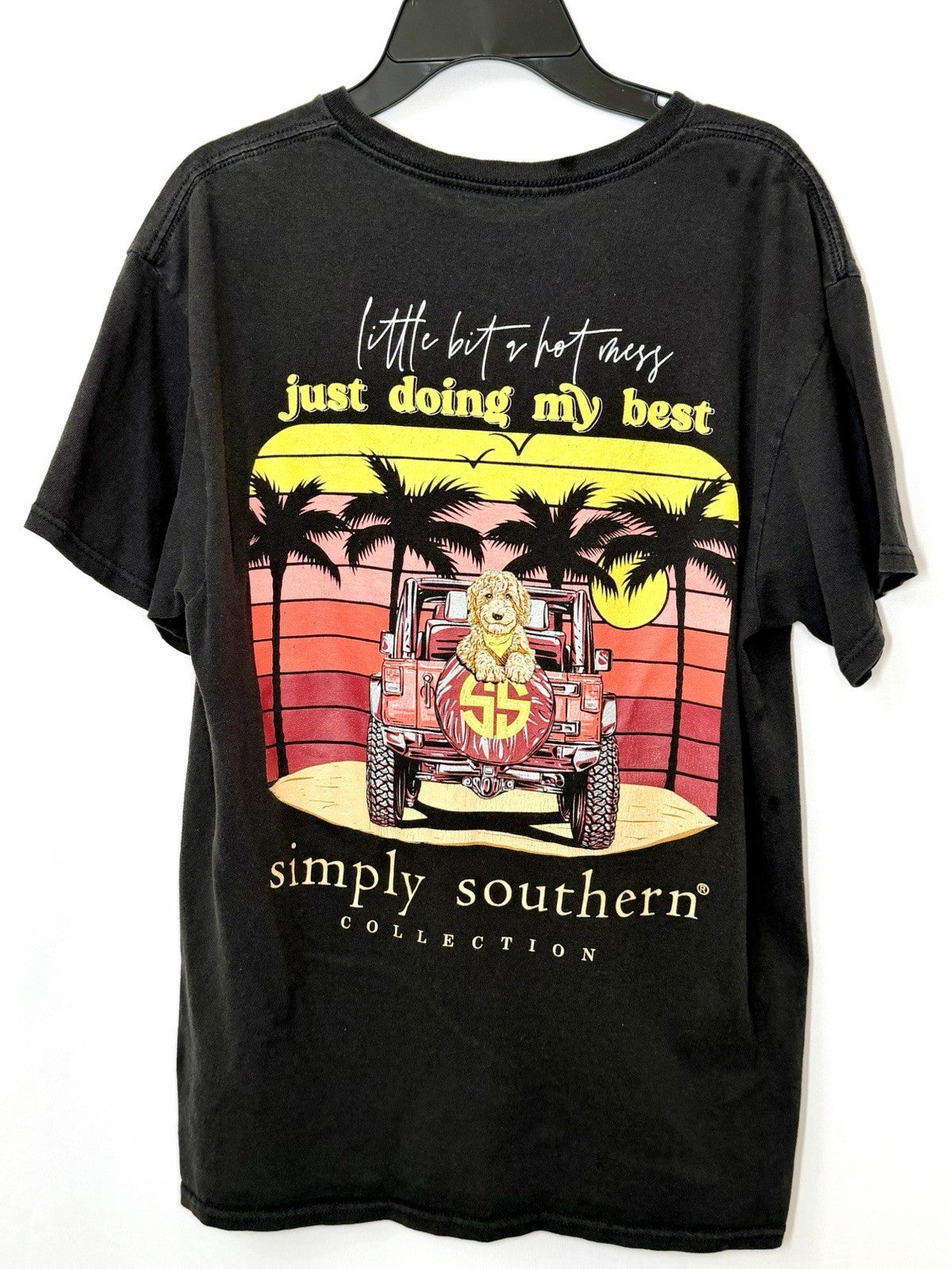 Simply Southern Black Little Bit Hot Mess Small T-Shirt - Pit To Pit Measurement
