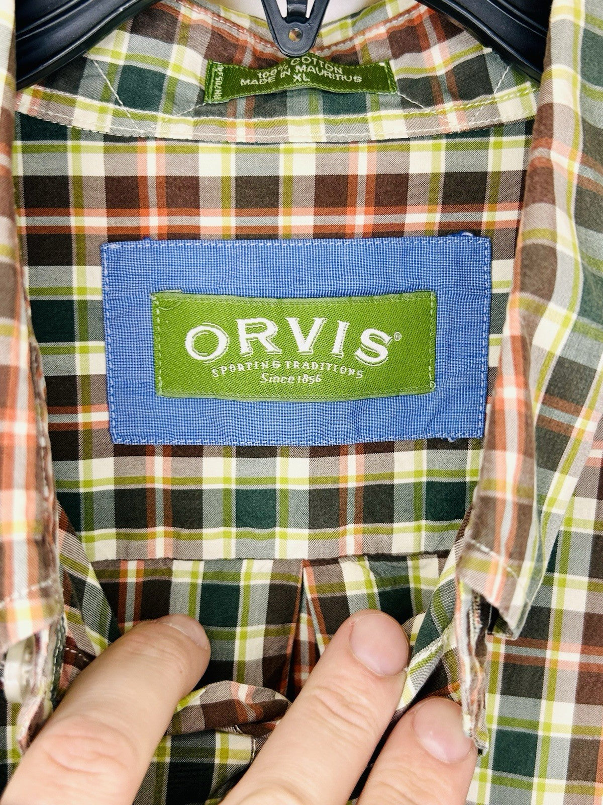 Orvis 100% Cotton Plaid Long Sleeve Button Down Shirt (Men's XL) Brown