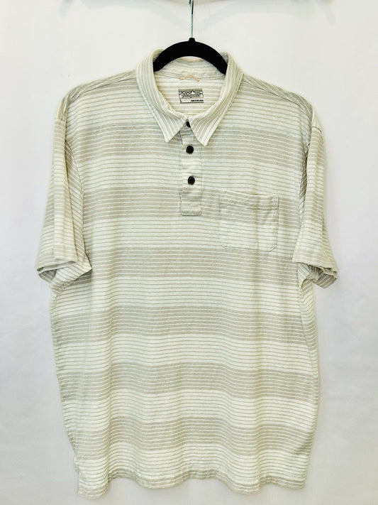 Patagonia Mens Large Trail Harbor Beige Striped Hemp Cotton Golf Polo Shirt