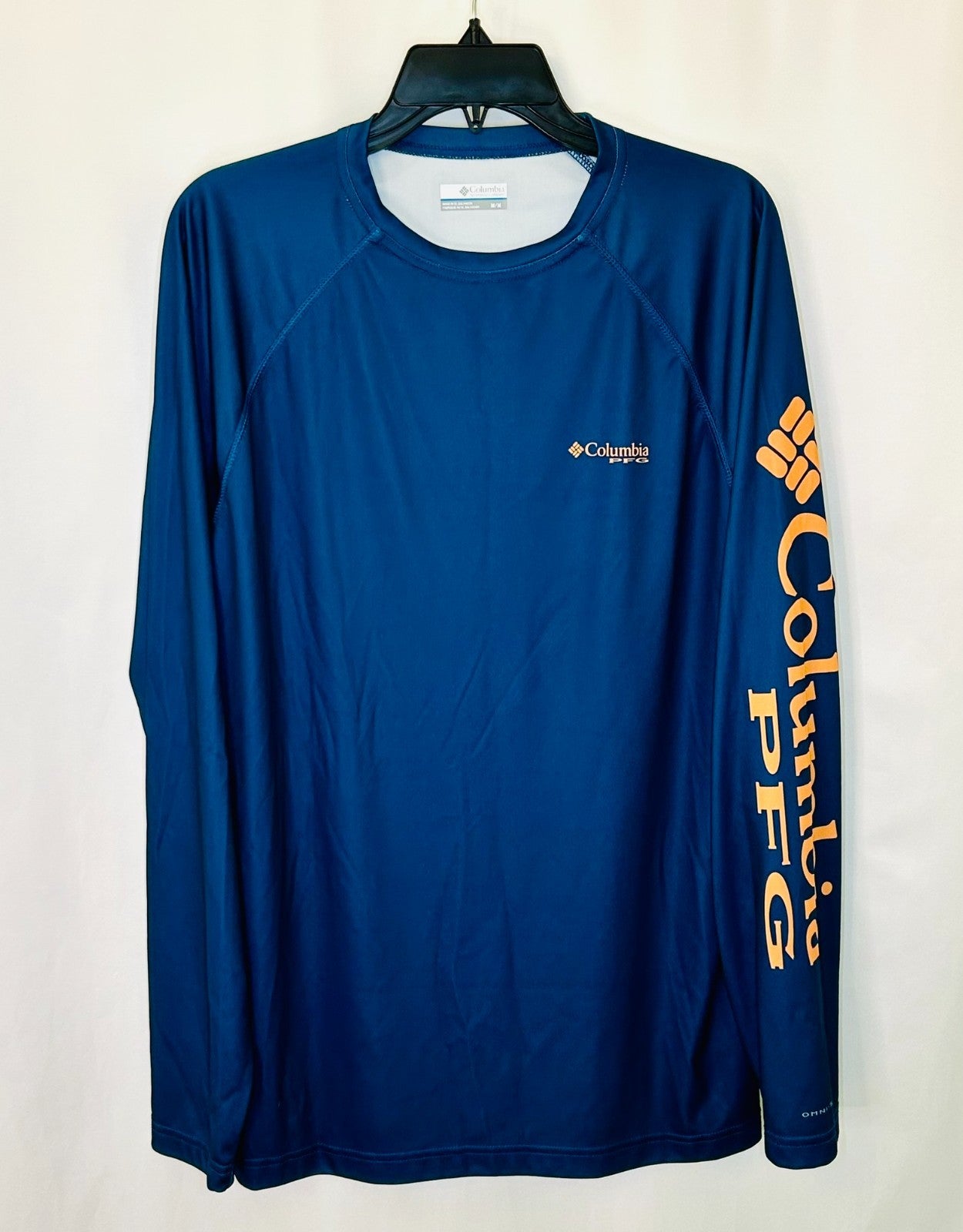 Columbia Fishing Shirt Mens Long Sleeve Fish USA Flag Blue Size Medium
