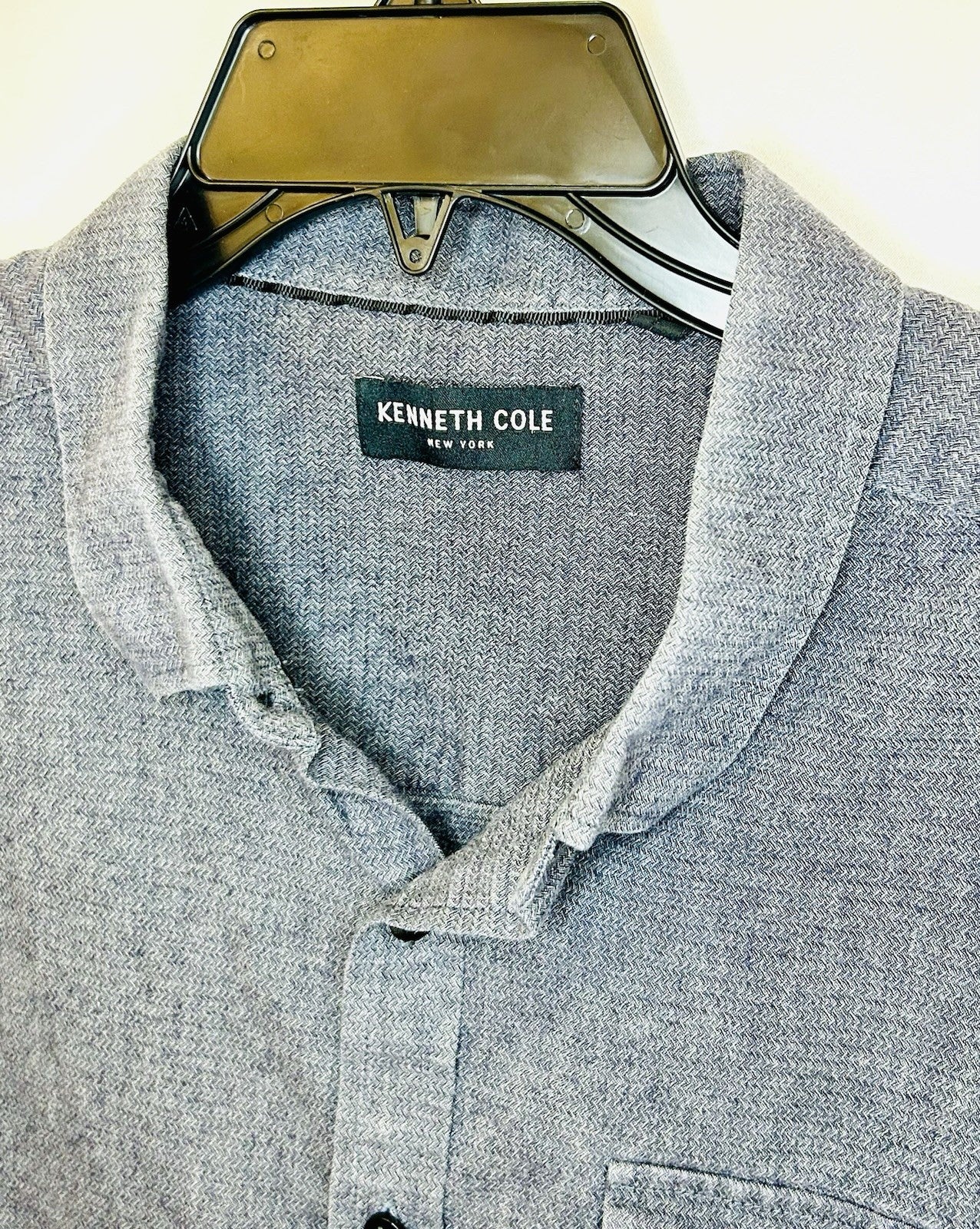 Kenneth Cole New York Men's Large Embroidered Button Up Shirt Gray Cotton