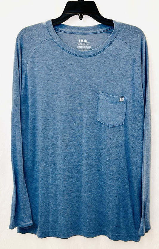 HUK Waypoint Long Sleeve Shirt Performance Fishing Tee for Men Size Large / Blue