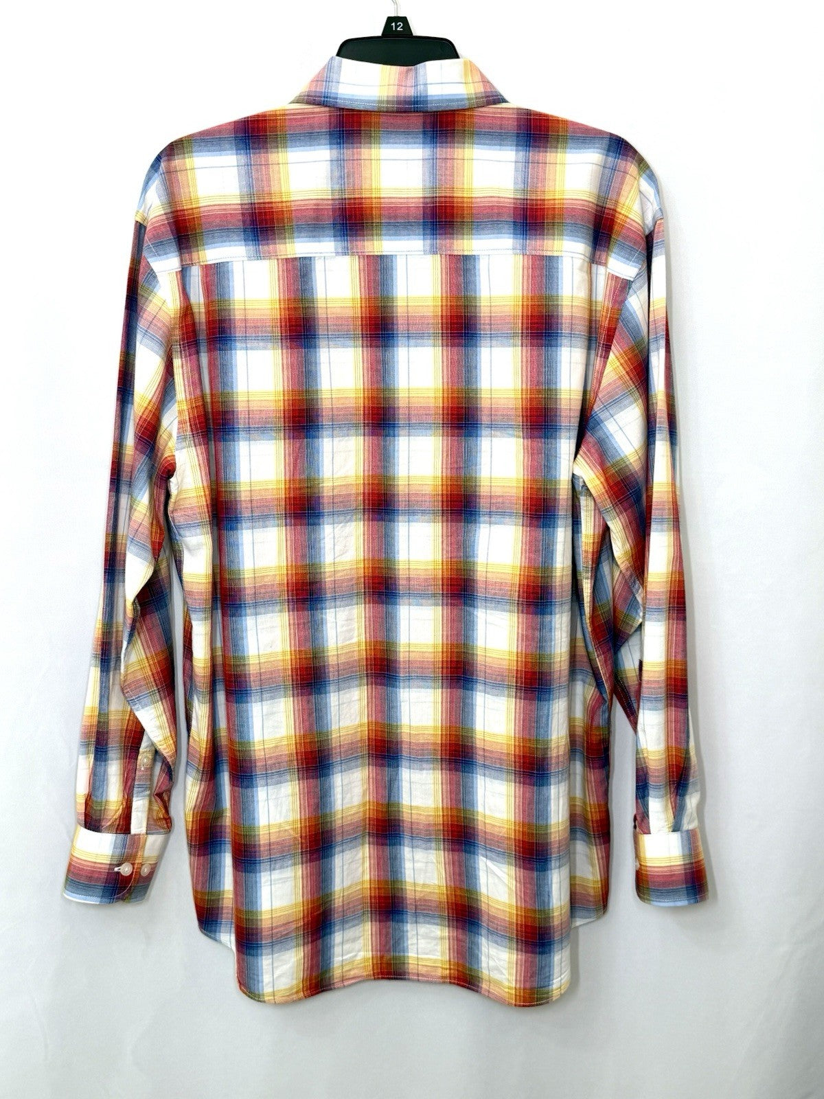 Alan Flusser Mens Shirt Medium M Rainbow Plaid Cotton Long Sleeve Button Down