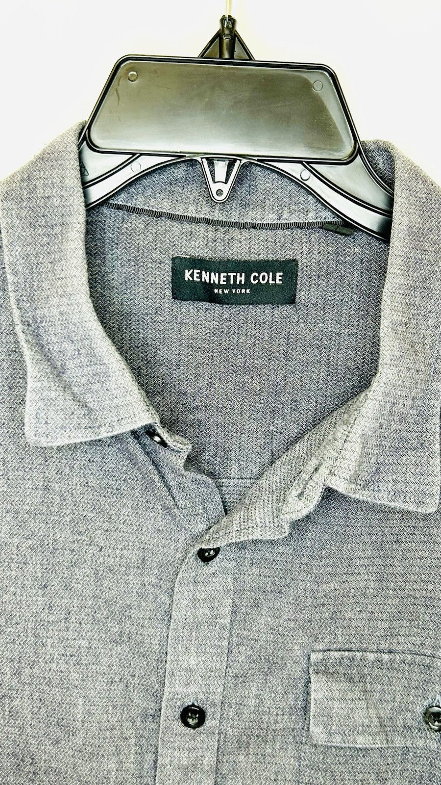 Kenneth Cole New York Men's Large Embroidered Button Up Shirt Gray Cotton