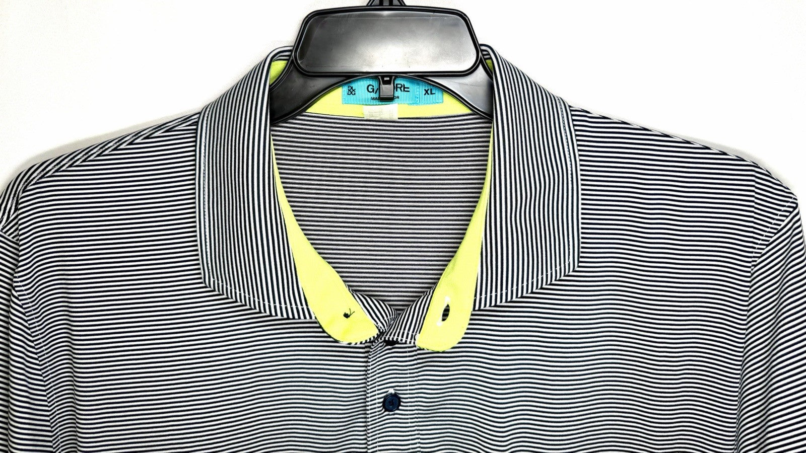 G/FORE Stripe Golf Performance Polo Shirt - Men's Size XL - Gray/Yellow/Teal