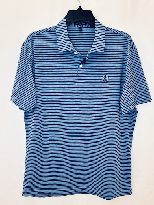 Peter Millar Crown Crafted Mens M Blue Striped Golf Polo Performance | New $120