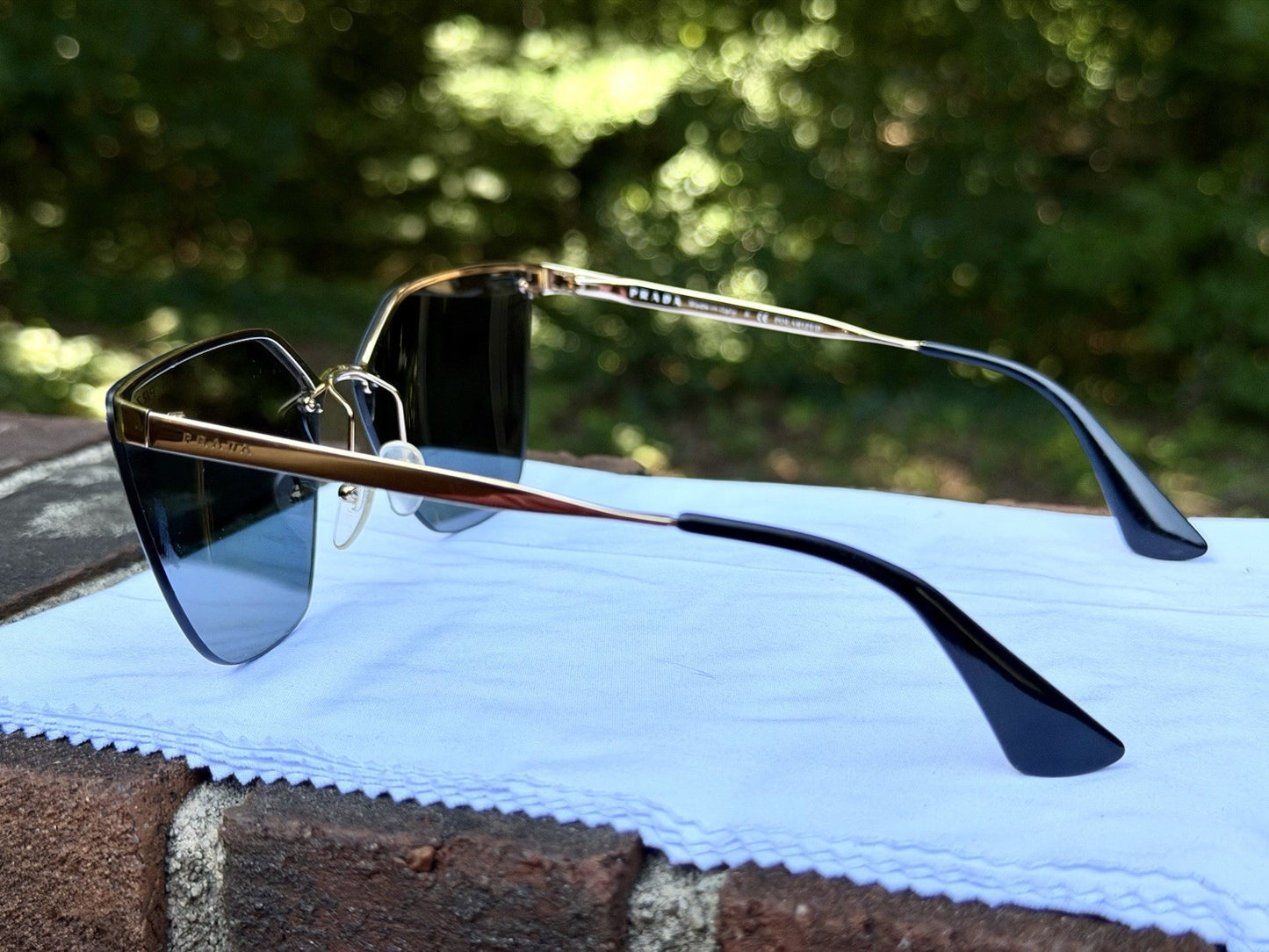PRADA Cinéma SPR 68T Sunglasses Pale Gold Gray Mirror Polarized Cat Eye PR68TS