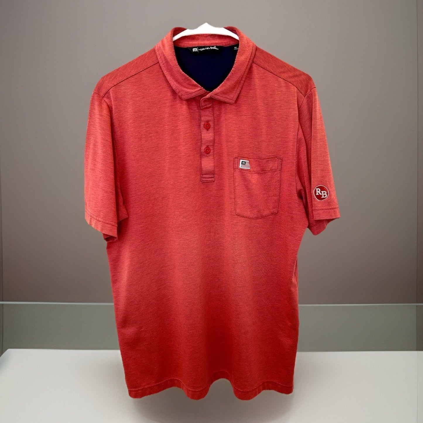 Travis Mathew Polo Shirt Red Golf Performance Pocket Mens Size Medium